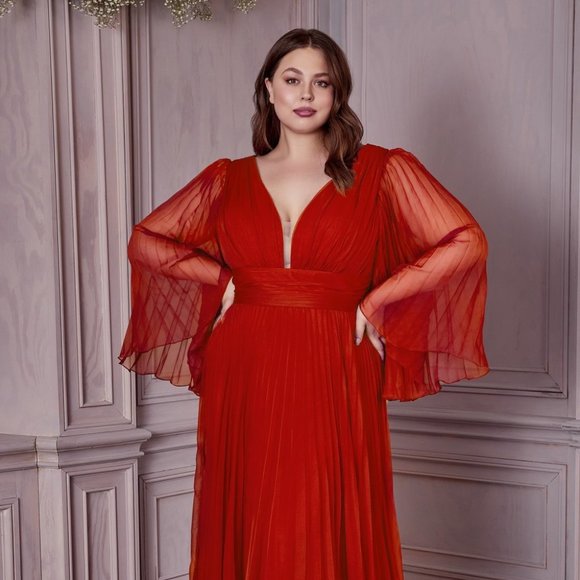 Square Neck Half Sleeve Chiffon Tea-Length Dress Burgundy